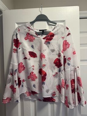 Banana Republic White Blouse with Red and Pink Floral Print